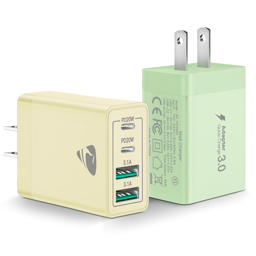 Aioneus USB C Fast Charging Block 40W Wall Charger Multi USB Pulg Power Adapter for iPhone Samsung (Pink+Purple 2-Pack)