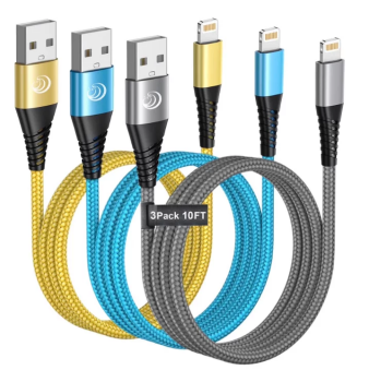 Aioneus 3 Pack 6ft Braided Fast Charging Cable Compatible with iPhone 14/13/12/11/iPad, Multicolor