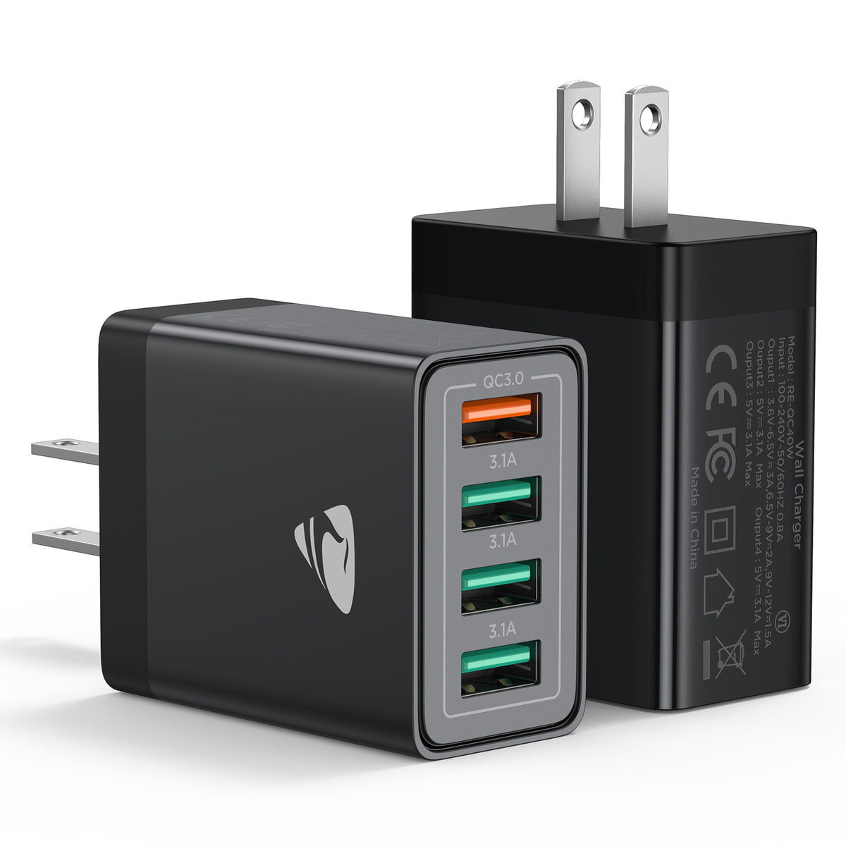 Aioneus USB Wall Charger Block, 2 Pack 40W Multi-Port Fast Charging Block Power Adapter Compatible with iPhone, Samsung Galaxy, White