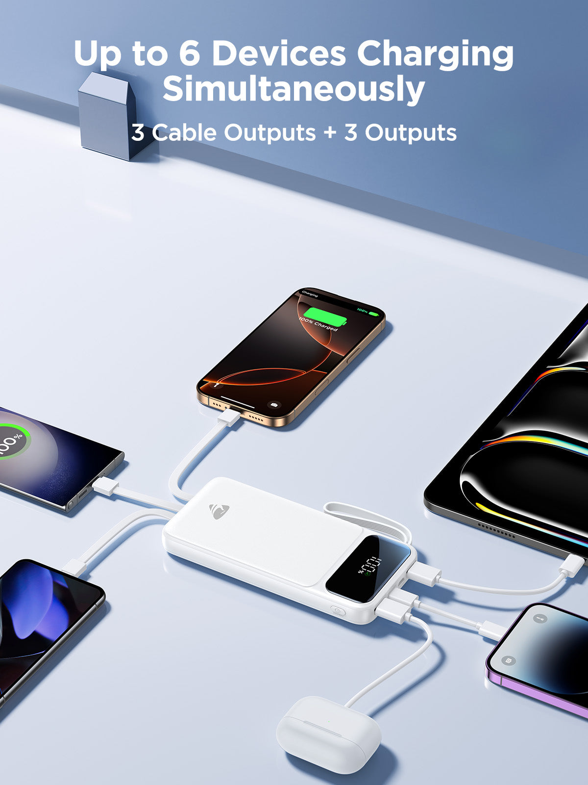 Portable Charger 10000mAh Power Bank with Built in Cable, (22.5W Output + 18W Input) ,Compatible with IPhone and Samsung's Fast Charging LCD Display Battery Pack