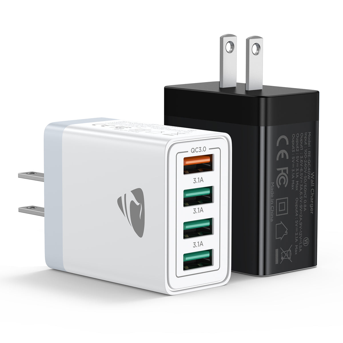 Aioneus USB Wall Charger Block, 2 Pack 40W Multi-Port Fast Charging Block Power Adapter Compatible with iPhone, Samsung Galaxy, White