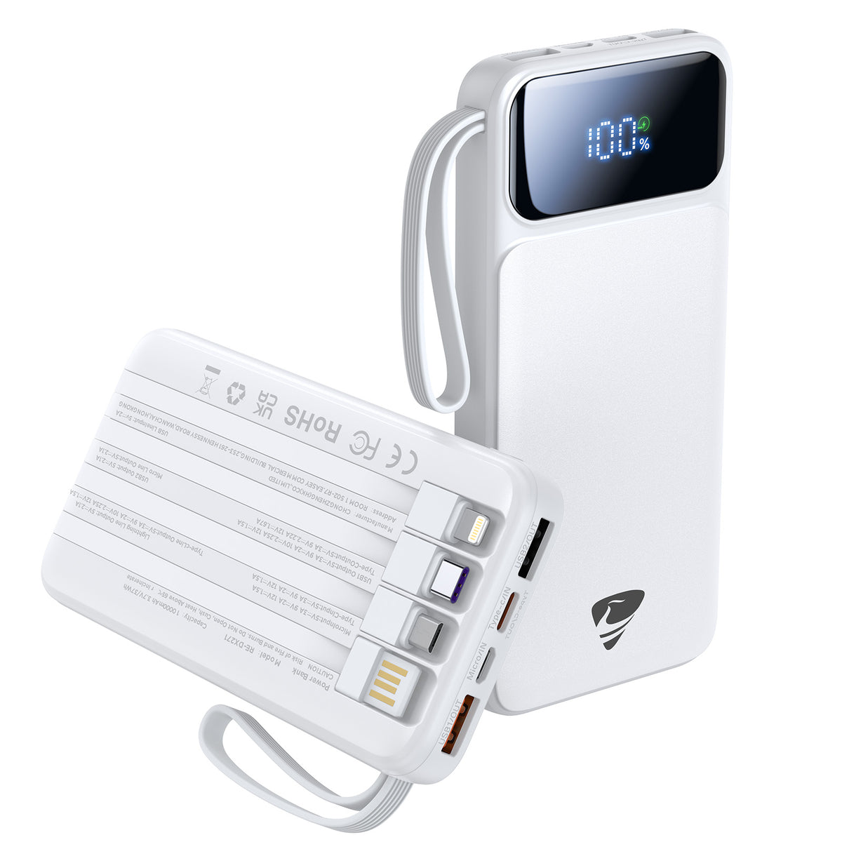 Portable Charger 10000mAh Power Bank with Built in Cable, (22.5W Output + 18W Input) ,Compatible with IPhone and Samsung's Fast Charging LCD Display Battery Pack