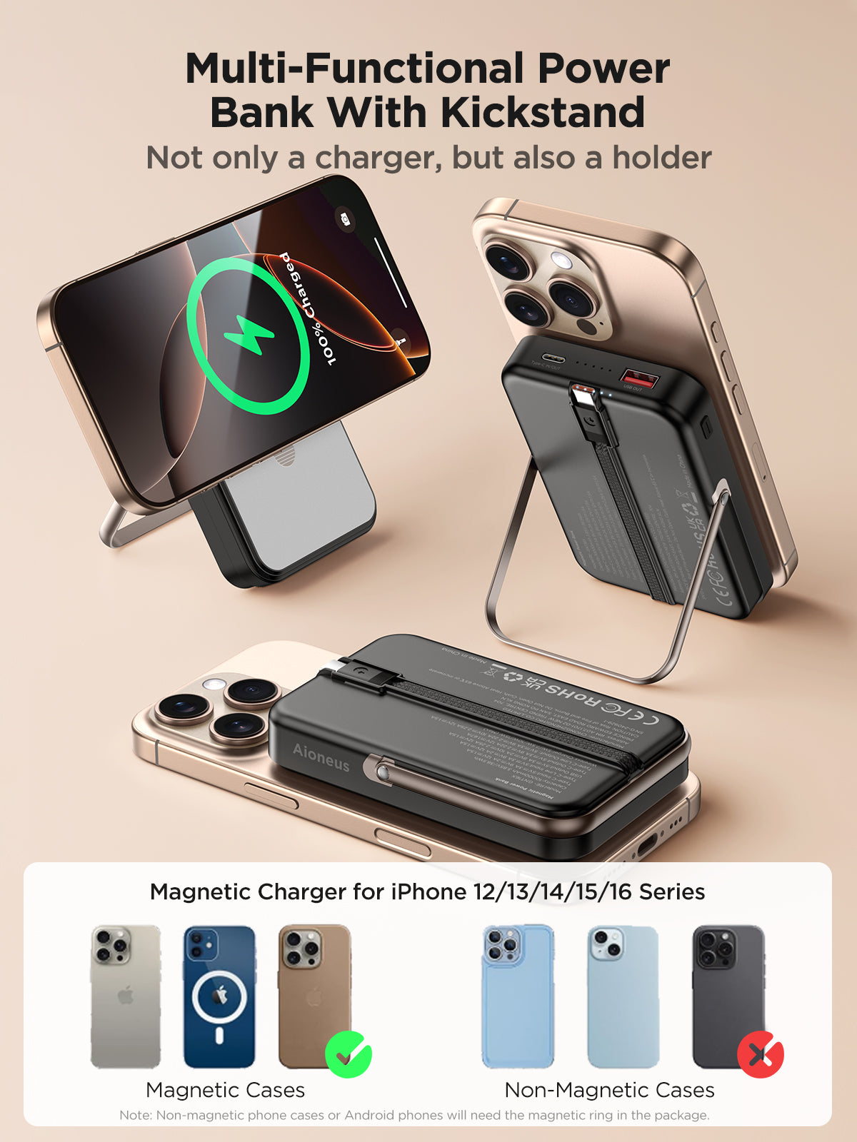 Aioneus Magnetic Power Bank 10K Wireless Portable Charger (20W)