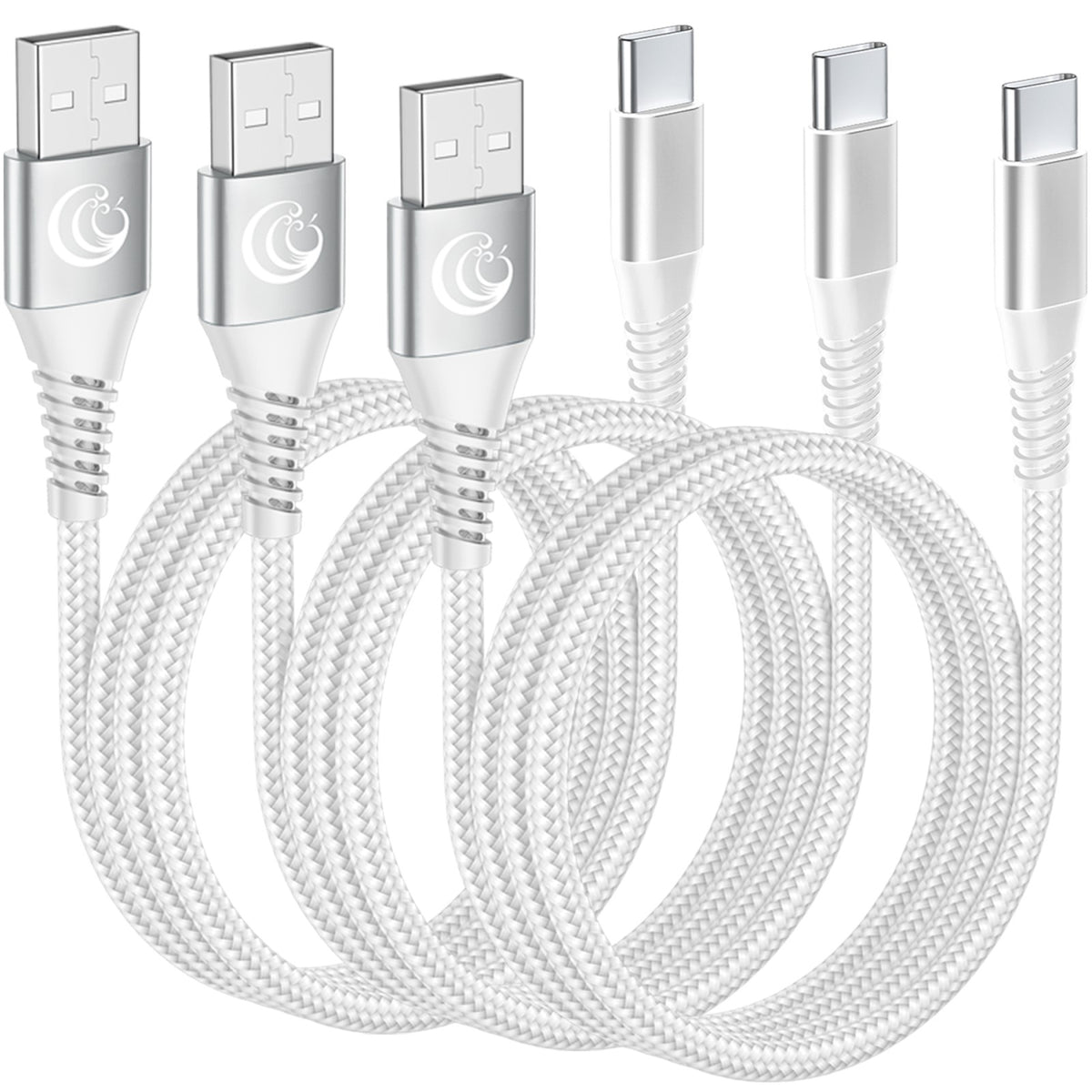 Aioneus USB C Cable 10ft 3Pack Type C Charger Cord 3A Fast Compatible with Samsung Galaxy S25/824/S23/S22/S21, iPhone 16/15 phones, White