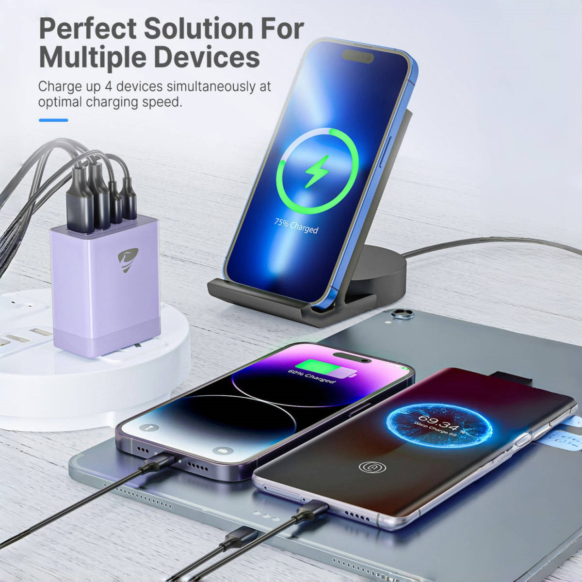 Aioneus USB C Fast Charging Block 40W Wall Charger Multi USB Pulg Power Adapter for iPhone Samsung (Pink+Purple 2-Pack)