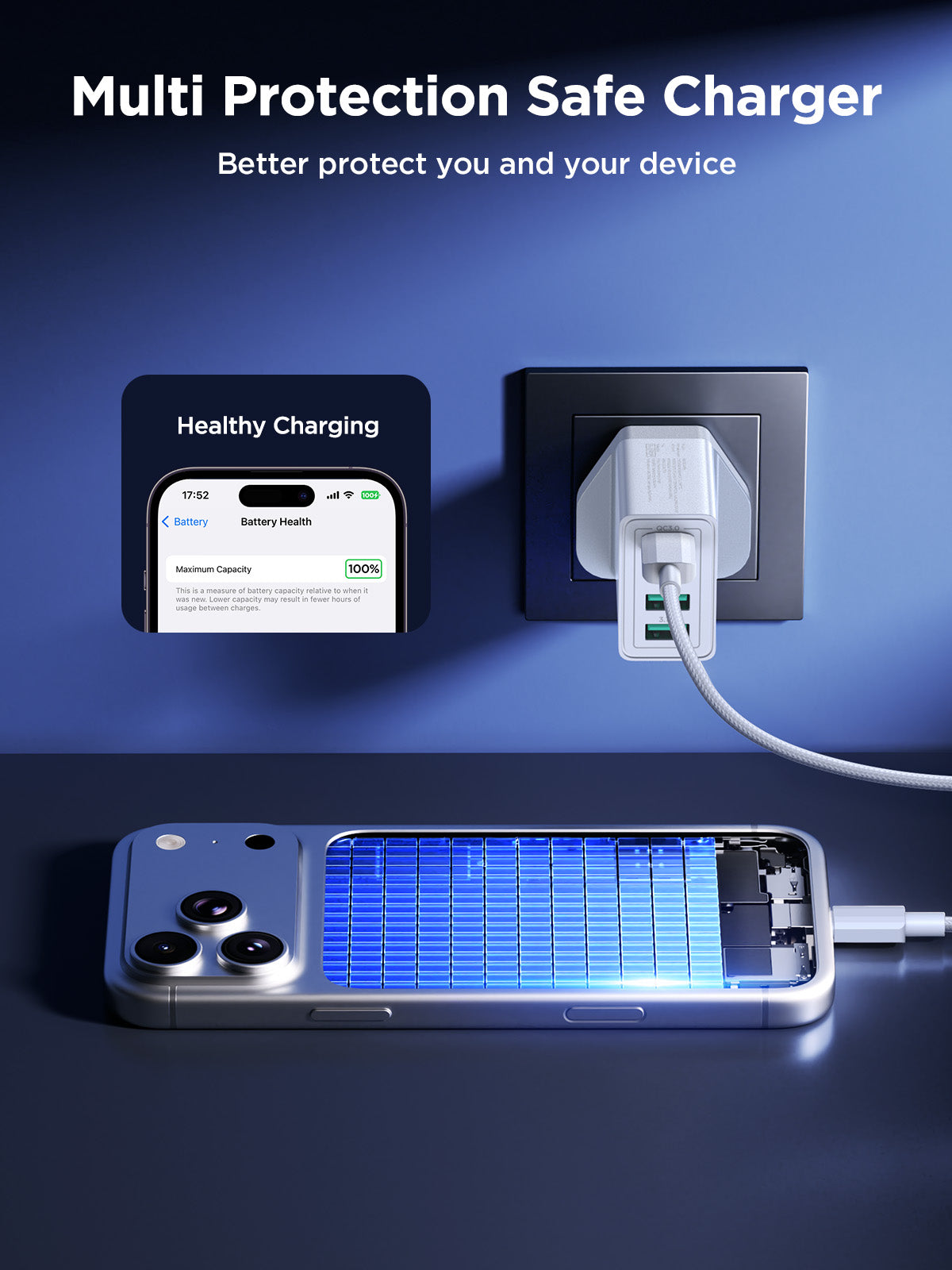 Aioneus USB Plug Fast Charger, 33W 4-Port QC 3.0 Multi USB Charger Plug UK