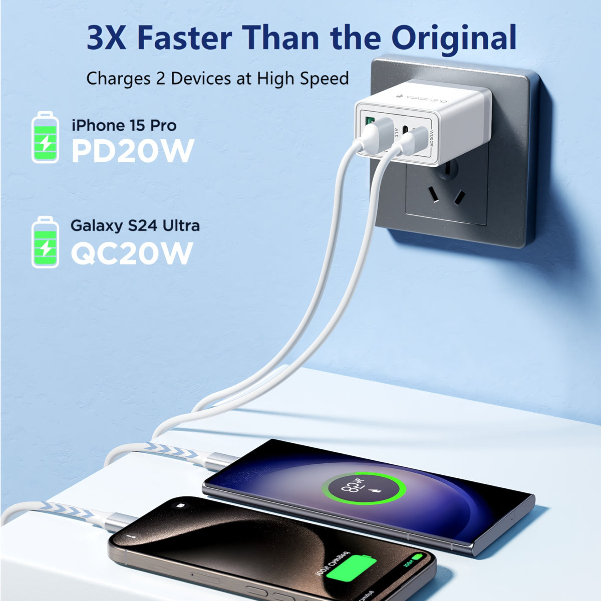 Aioneus USB C Fast Charging Block 40W Wall Charger Multi USB Pulg Power Adapter for iPhone Samsung (Pink+Purple 2-Pack)