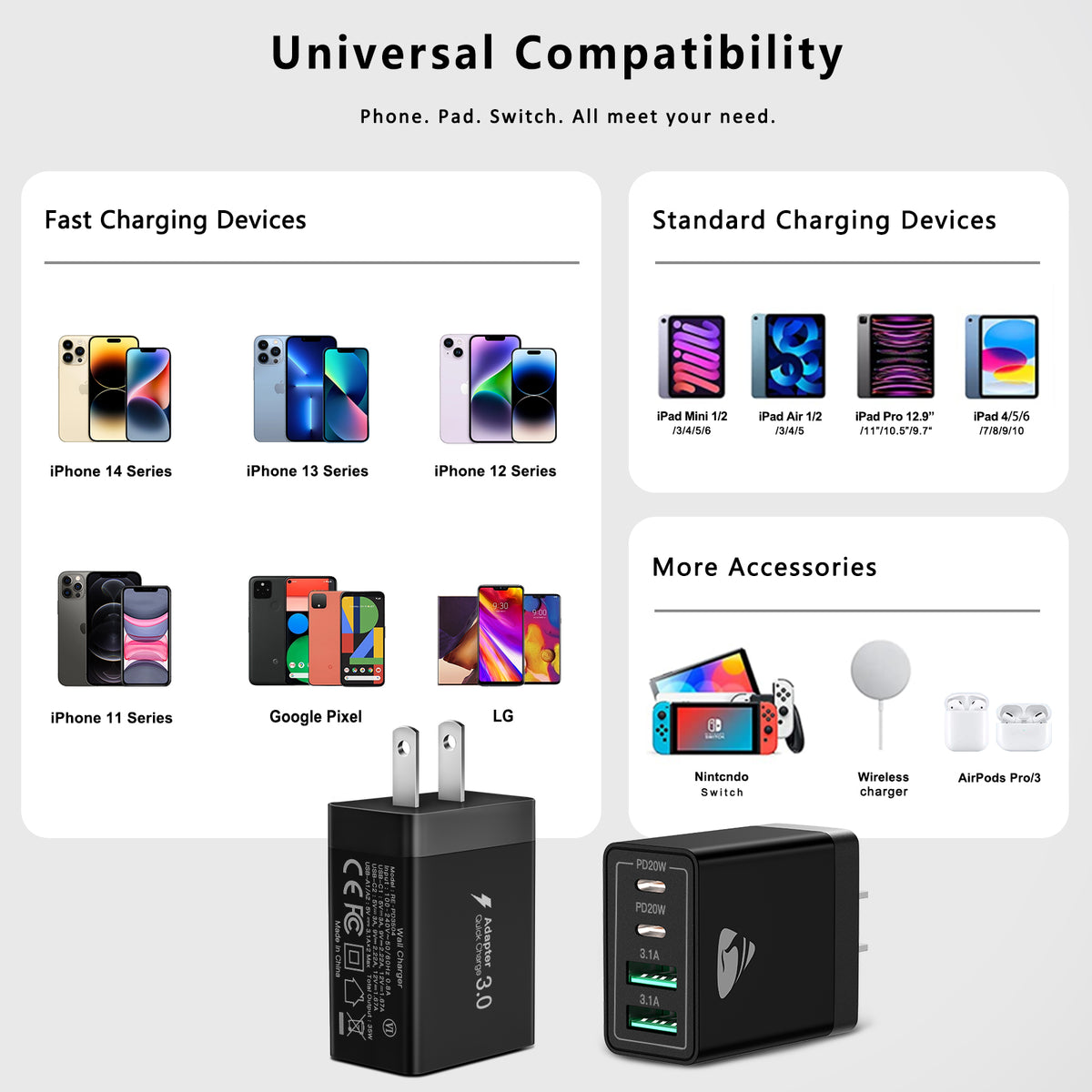 Aioneus USB C Fast Charging Block 40W Wall Charger Multi USB Pulg Power Adapter for iPhone Samsung (Pink+Purple 2-Pack)