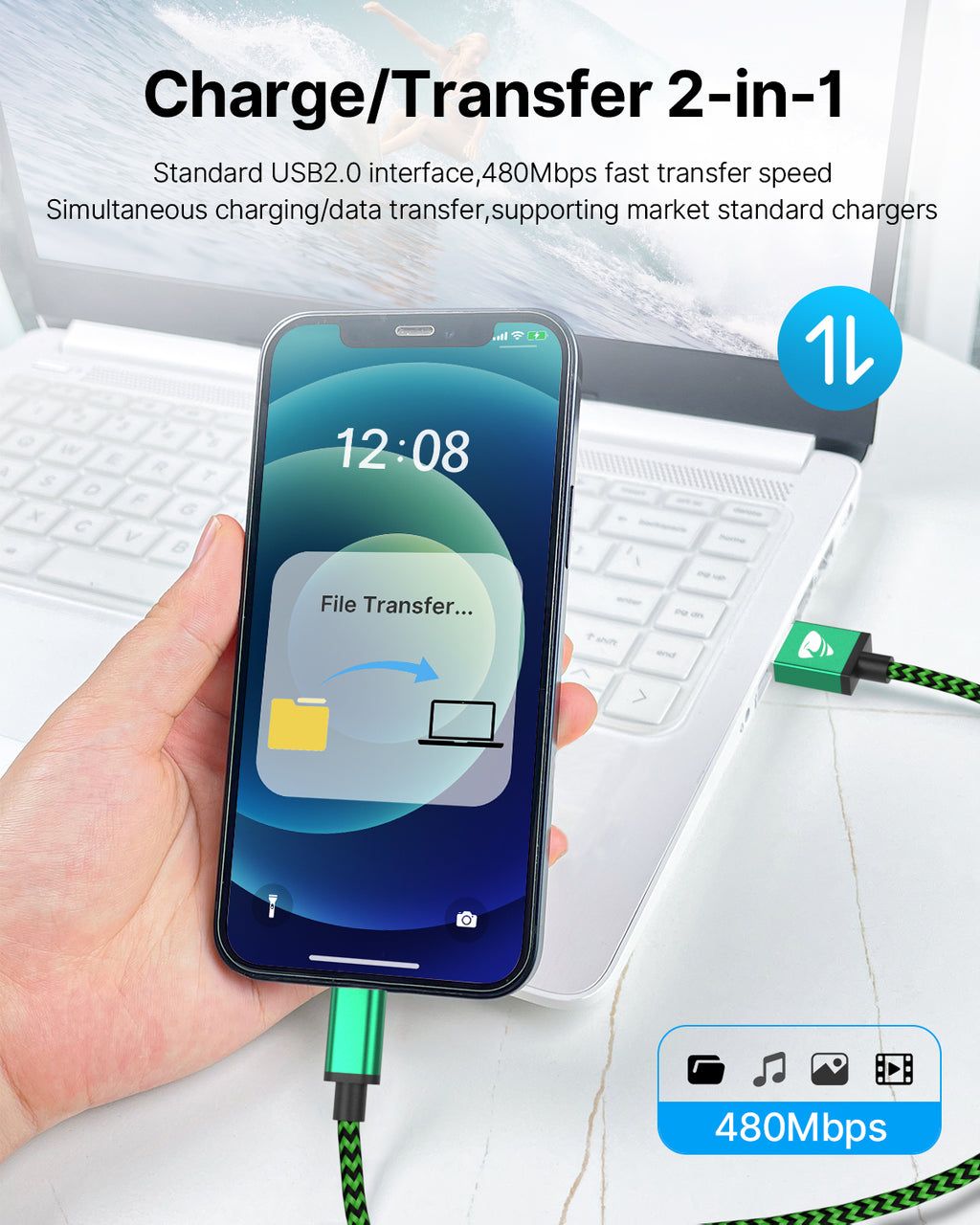 Aioneus Charger Cord 6ft 3A Fast Charging Cable, 3Pack Nylon Braided Cable Compatible with iPhone 14/13/12/11/iPad, Multicolor
