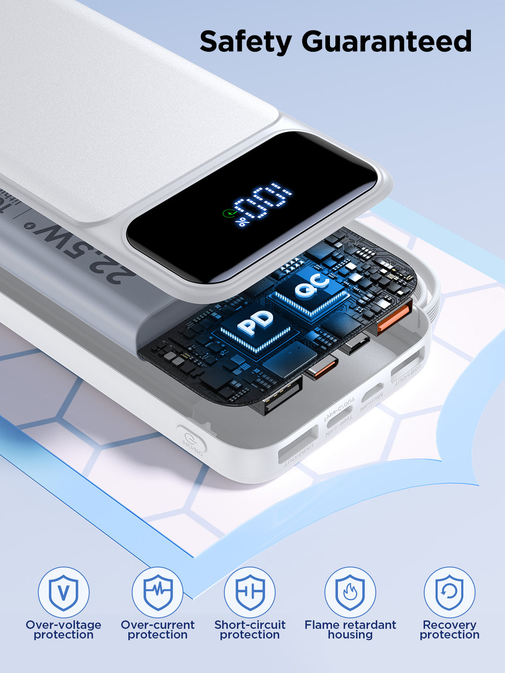 Portable Charger 10000mAh Power Bank with Built in Cable, (22.5W Output + 18W Input) ,Compatible with IPhone and Samsung's Fast Charging LCD Display Battery Pack
