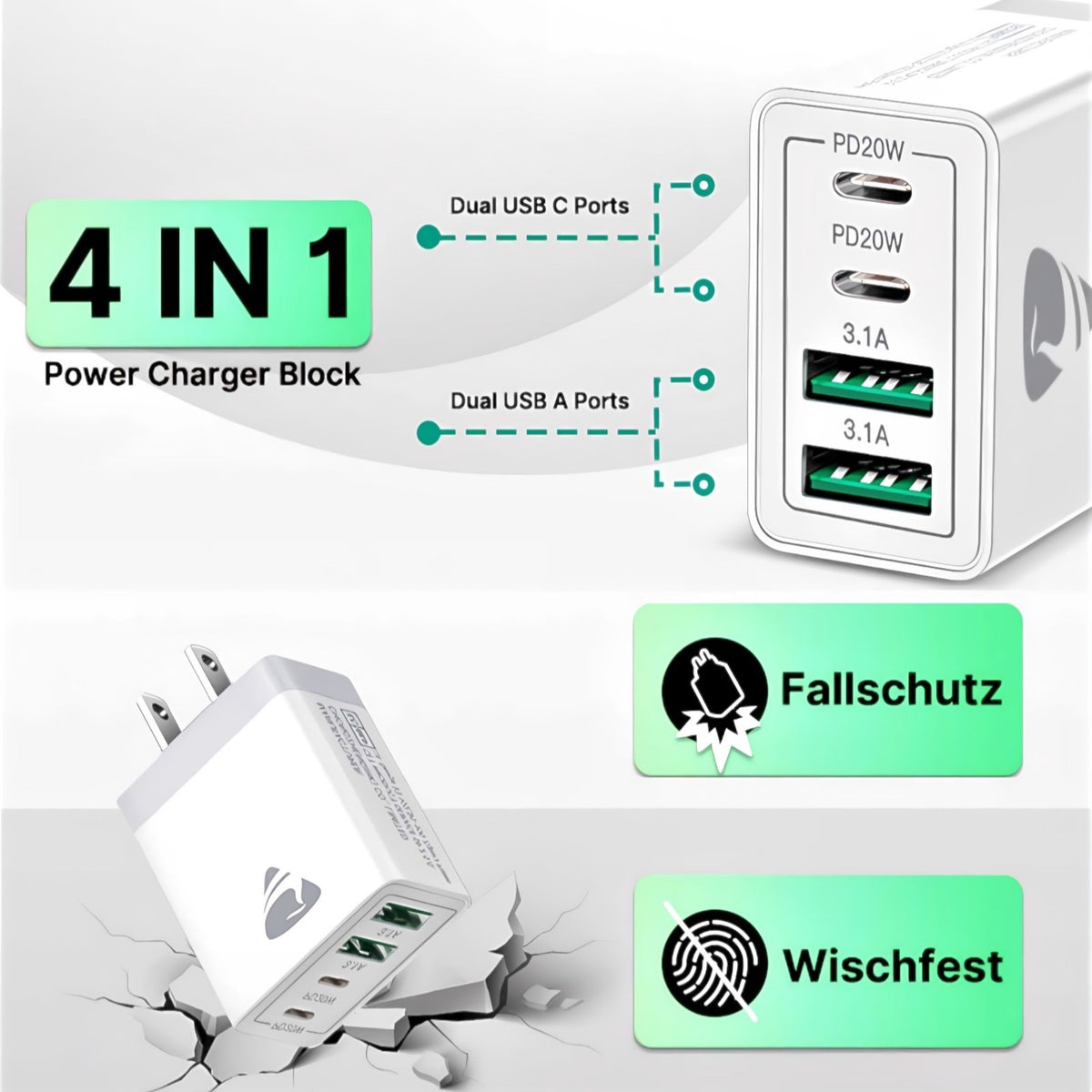 Aioneus USB C Fast Charging Block 40W Wall Charger Multi USB Pulg Power Adapter for iPhone Samsung (Pink+Purple 2-Pack)