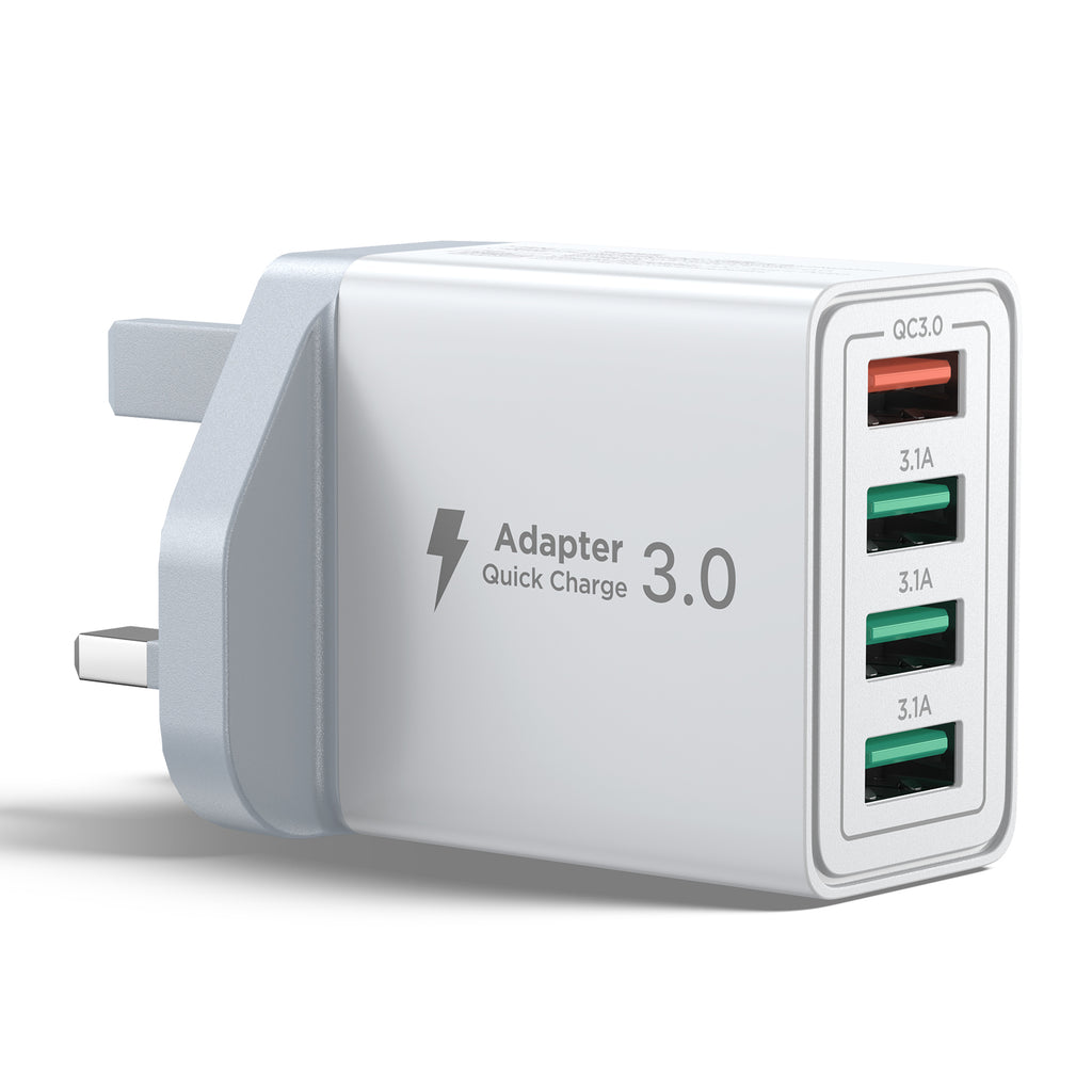 Aioneus USB Plug Fast Charger, 33W 4-Port QC 3.0 Multi USB Charger Plug UK