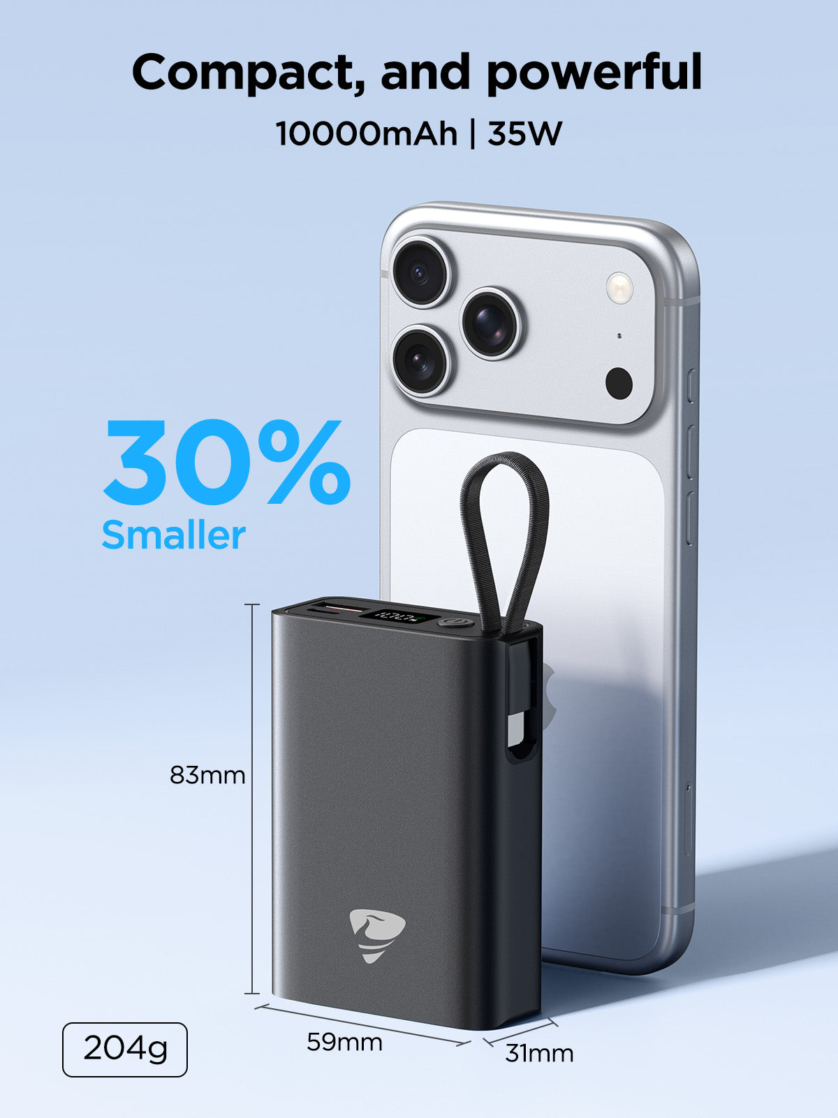 Aioneus Portable Charger 10000mAh Power Bank Fast Charging,35W USB C Battery Pack with Built-in Cables,Powerbank for iPhone 17 16 15 14 iPad Samsung Android Tablet MacBook
