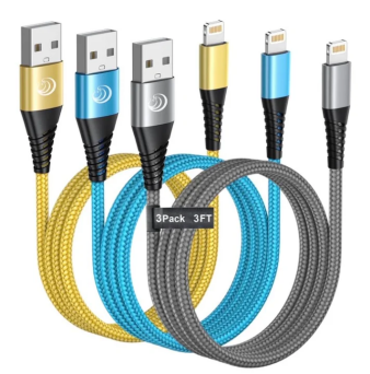 Aioneus 3 Pack 6ft Braided Fast Charging Cable Compatible with iPhone 14/13/12/11/iPad, Multicolor