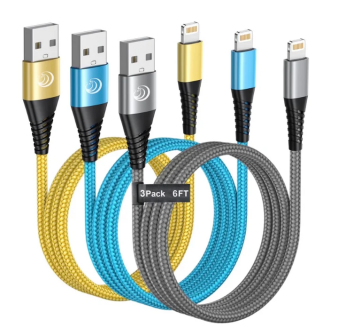 Aioneus 3 Pack 6ft Braided Fast Charging Cable Compatible with iPhone 14/13/12/11/iPad, Multicolor