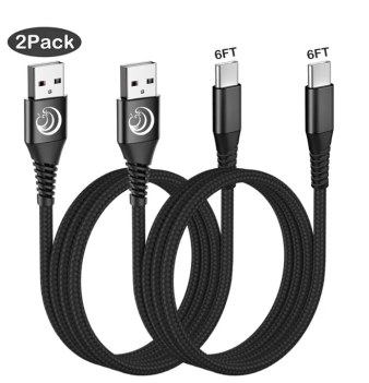USB C Cable 6FT 2Pack, 3A USB A to Type C Fast Charging Cord Nylon Braided Data Sync USB C Charger Cable for Samsung Galaxy, White