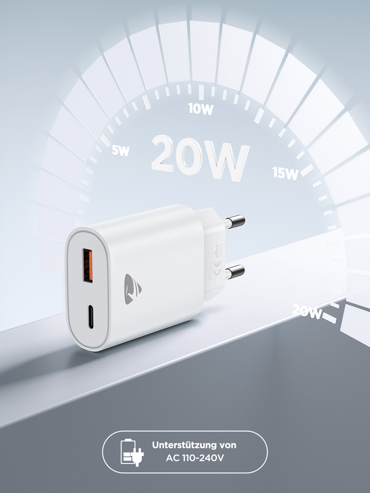 USB-C Charger, 2-Pack 20W Fast Charger with Dual Ports (USB-C & USB-A), PD 3.0 Power Adapter for iPhone & Samsung, Multi-Port Fast Charger