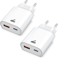 USB-C Charger, 2-Pack 20W Fast Charger with Dual Ports (USB-C & USB-A), PD 3.0 Power Adapter for iPhone & Samsung, Multi-Port Fast Charger