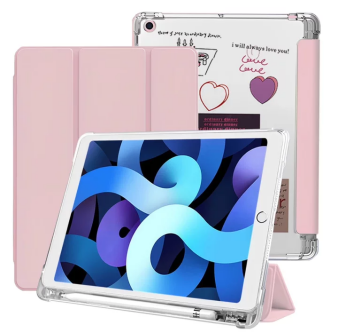 Aioneus iPad 10.2 Case Compatible with iPad 7th, 8th, and 9th Generation Tablets with Pencil Holder, Auto Sleep/Wake iPad Cover - Pink