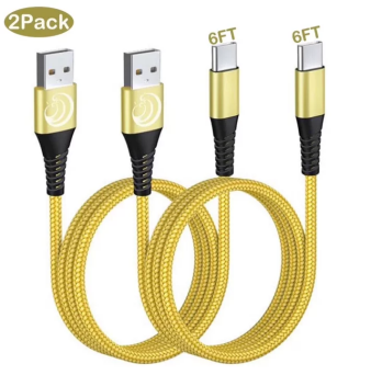 USB C Cable 6FT 2Pack, 3A USB A to Type C Fast Charging Cord Nylon Braided Data Sync USB C Charger Cable for Samsung Galaxy, White