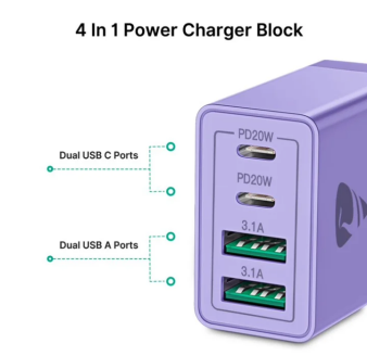 Aioneus USB C Fast Charging Block 40W Wall Charger Multi USB Pulg Power Adapter for iPhone Samsung (Pink+Purple 2-Pack)