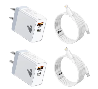 Aioneus 2Pack iPhone 14 13 12 Fast Charger 20W Dual Port PD Charger Block with 6FT Fast Charging Cables Compatible with iPhone iPad