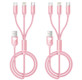 2 Pack Multi Charging Cable, 4 in 1 Multi Phone Charger Cable Fast Charging Cord with USB C, Micro USB Cable Compatible with iPhone/Samsung/Android Phone, Black