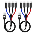 2 Pack Multi Charging Cable, 4 in 1 Multi Phone Charger Cable Fast Charging Cord with USB C, Micro USB Cable Compatible with iPhone/Samsung/Android Phone, Black
