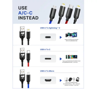 2 Pack Multi Charging Cable, 4 in 1 Multi Phone Charger Cable Fast Charging Cord with USB C, Micro USB Cable Compatible with iPhone/Samsung/Android Phone, Black