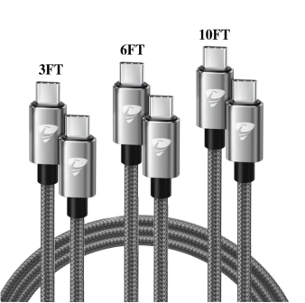 Aioneus USB C to USB C Cable [3 Pack 3/6/10FT] Type C Charging Cord 60W Fast C to C Charger Cable Compatible with iPhone 16/15/MacBook/Samsung Galaxy, Gray