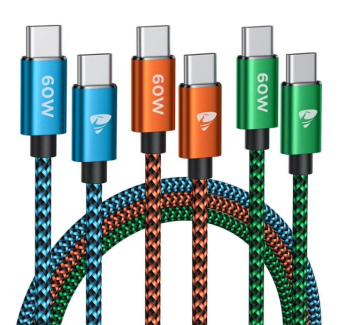Aioneus USB C to USB C Charger Cable, 60W [3 Pack 3FT] Fast PD Charging Cord Nylon Braided C to C Cable Compatible with iPhone 16/15, Samsung Galaxy S24/S23/S22/S21, MacBook