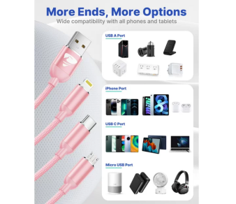 2 Pack Multi Charging Cable, 4 in 1 Multi Phone Charger Cable Fast Charging Cord with USB C, Micro USB Cable Compatible with iPhone/Samsung/Android Phone, Black