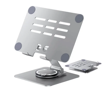 Aioneus Tablet Stand Holder with 360° Rotating Base, Universal Foldable Adjustable Aluminum Alloy Stand for Desk Compatible with iPad, Samsung Galaxy Tab, Gray