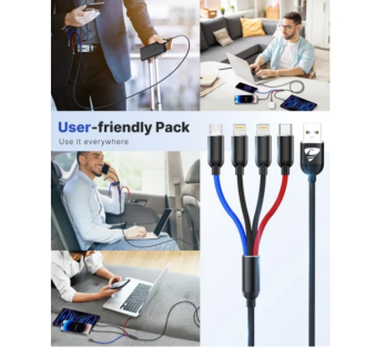 2 Pack Multi Charging Cable, 4 in 1 Multi Phone Charger Cable Fast Charging Cord with USB C, Micro USB Cable Compatible with iPhone/Samsung/Android Phone, Black
