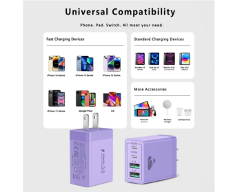 Aioneus USB C Fast Charging Block 40W Wall Charger Multi USB Pulg Power Adapter for iPhone Samsung (Pink+Purple 2-Pack)