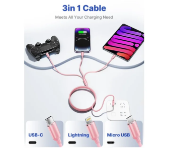2 Pack Multi Charging Cable, 4 in 1 Multi Phone Charger Cable Fast Charging Cord with USB C, Micro USB Cable Compatible with iPhone/Samsung/Android Phone, Black