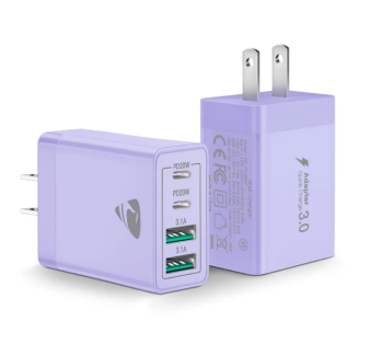 Aioneus USB C Fast Charging Block 40W Wall Charger Multi USB Pulg Power Adapter for iPhone Samsung (Pink+Purple 2-Pack)