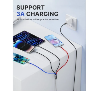 2 Pack Multi Charging Cable, 4 in 1 Multi Phone Charger Cable Fast Charging Cord with USB C, Micro USB Cable Compatible with iPhone/Samsung/Android Phone, Black